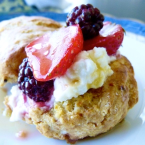 Passionfruit Scones with Ricotta and Vanilla Roasted Berries