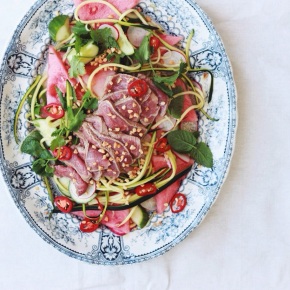 Rare Beef Salad with Watermelon + Raw Zucchini Noodles
